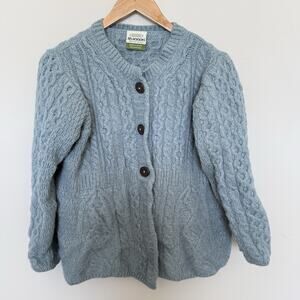 Shannon Woolen Mills Womens Merino Wool Sweater Medium Blue Ireland Fisherman